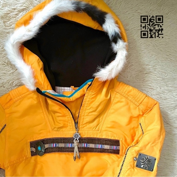 HELL Is For Heroes Italy Sunflower Yellow Pullover Fur Trim Hood Ski Jacket S/6 - Picture 3 of 10
